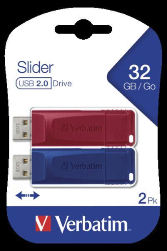 Verbatim Slider - Chiavetta USB - 32 GB - USB 2.0 - blu, rosso (pacchetto di 2)